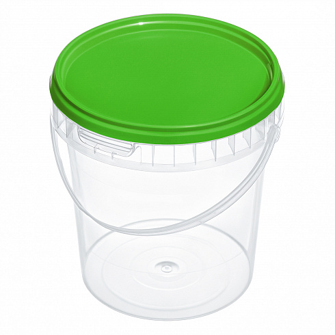 прозрачное ведро 1,1 л пластиковое с зеленой крышкой