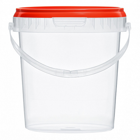 прозрачное ведро 1,1 л пластиковое с красной крышкой