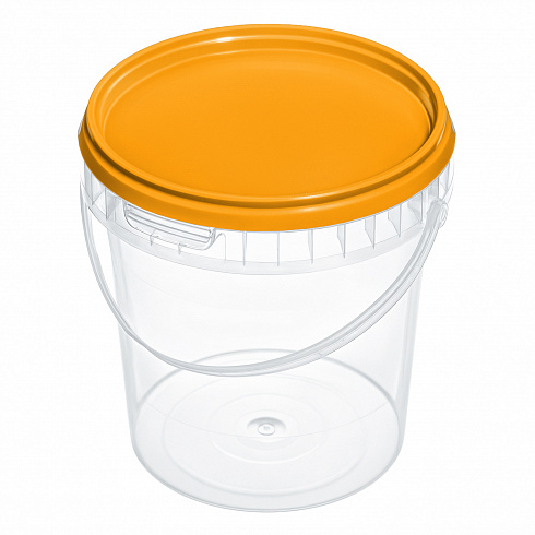 прозрачное ведро 0,85 л с оранжевой крышкой
