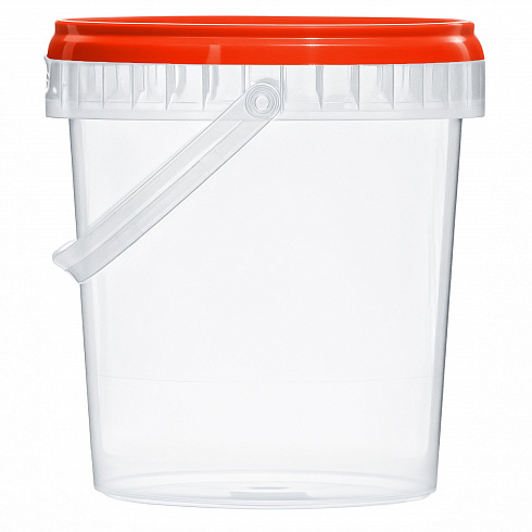 прозрачное ведро 0,85 л с красной крышкой