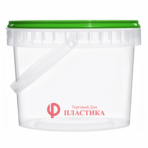 прозрачное ведро 2,3 л с зеленой крышкой