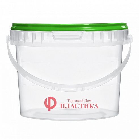 прозрачное ведро 2,3 л с зеленой крышкой