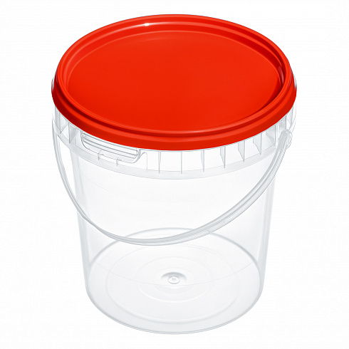 прозрачное ведро 1,1 л пластиковое с красной крышкой