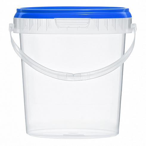 прозрачное ведро 1,1 л пластиковое с синей крышкой