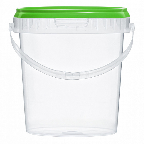 прозрачное ведро 1,1 л пластиковое с зеленой крышкой